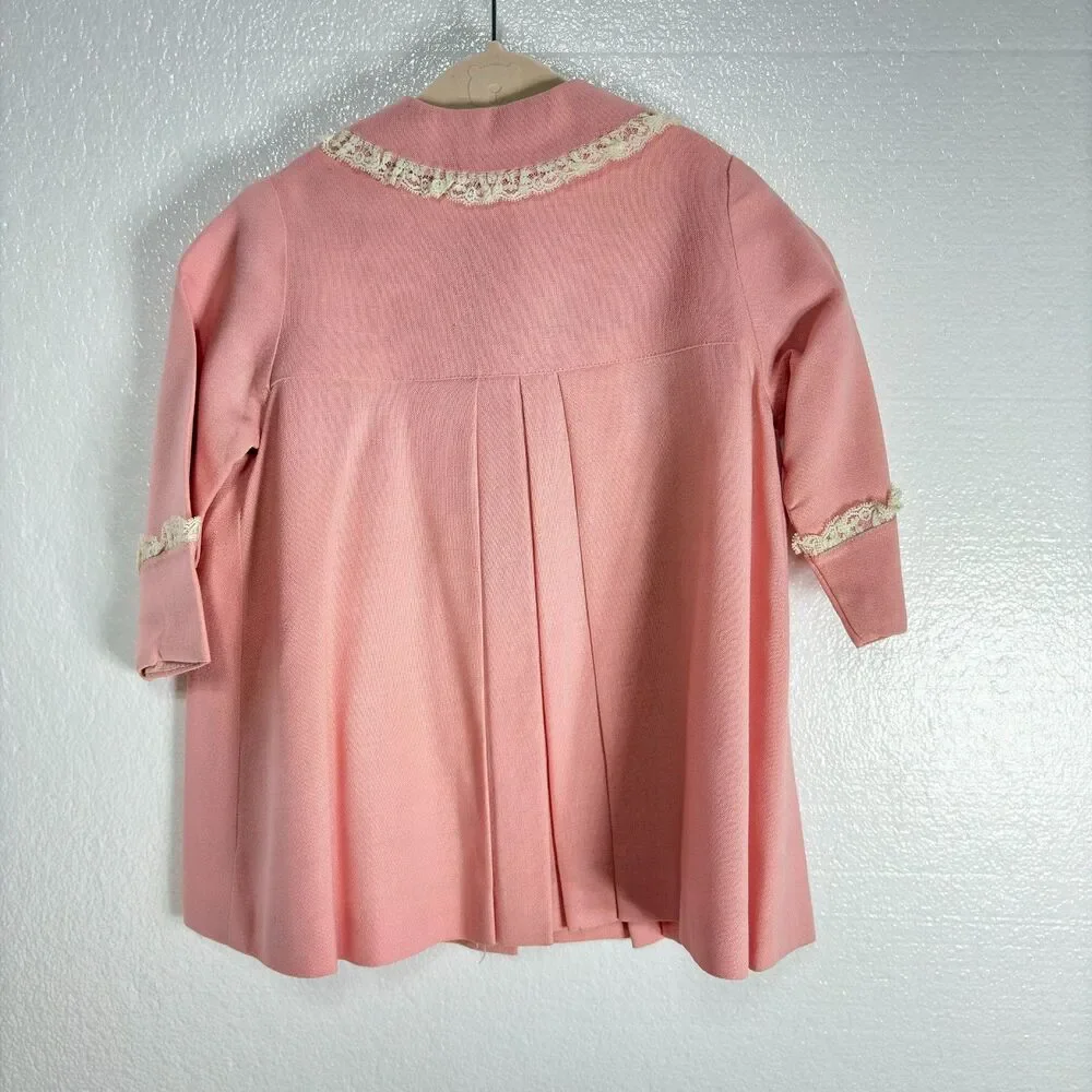 Girls Vintage Handmade Pink Jacket with Lace Trim and Lining 6-12 Months